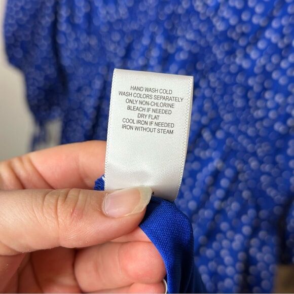 BNWT Taylor Blue Ivory Polka Dot V-Neck Elbow Tie Sleeve Smocked Maxi Dress 22W - Picture 10 of 12